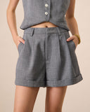 Sueña™ Gri Yüksek Bel Pileli Şort