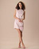 Sueña™ Pembe Kayık Yaka Fiyonklu Saten Mini Elbise