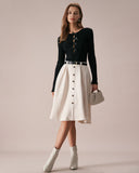 Siyah Tekne Yaka Fiyonklu Ön Örgü Üst