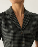 Sueña™ Gri Yaka Ekose Kısa Kollu Bluz