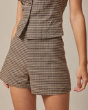 Sueña™ Kahverengi Yüksek Bel Ekose Şort