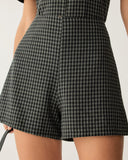 Sueña™ Gri Yüksek Bel Ekose Şort