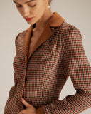 Kahverengi Ekose Eklenmiş Süet Mini Elbise