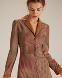 Sueña™ Kahverengi Ekose Ekose Süet Mini Elbise