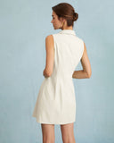 Sueña™ Bej Yakası Düğmeli Kolsuz Mini Elbise