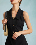 Sueña Siyah Yakalı Kolsuz A Kesim Gömlek Mini Elbise