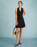 Sueña Siyah Yakalı Kolsuz A Kesim Gömlek Mini Elbise