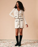 Sueña™ Yüksek Bel Kontrast Şeritli Baklava Desenli Örgü Etek