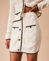 Yüksek Belli Kontrast Kesimli Argyle Örgü Etek