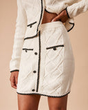 Sueña™ Yüksek Bel Kontrast Şeritli Baklava Desenli Örgü Etek