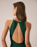 Sueña Yeşil Dekolteli Sırtı Dekolteli Uzun Elbise