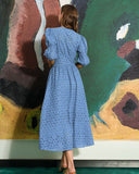 Sueña™ Mavi Puf Kol Kesik Yırtmaçlı Maxi Elbise