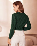 Sueña™ Koyu Yeşil Yaka Fitilli Dokulu Triko Üst