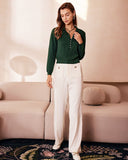 Sueña™ Koyu Yeşil Yaka Fitilli Dokulu Triko Üst