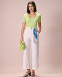 Sueña™ Yeşil Kare Yaka Dantelli Örgü Tişört