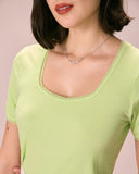 Sueña™ Yeşil Kare Yaka Dantelli Örgü Tişört