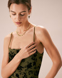 Sueña Yeşil Çiçekli Burnout A-Line Slip Midi Elbise