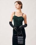 Sueña™ Yeşil Kalp Yaka Kadife Crop Cami Üst