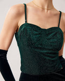 Sueña™ Yeşil Kalp Yaka Kadife Crop Cami Üst