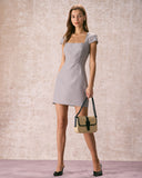 Sueña™ Gri Kare Yaka Kap Kol Mini Elbise