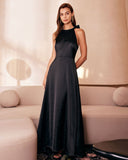 Siyah Askılı Fiyonk Kesimli Uzun Elbise