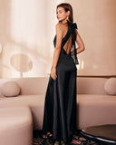 Siyah Askılı Fiyonk Kesimli Uzun Elbise