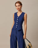 Sueña™ Lacivert Yüksek Bel Cepli Düz Pantolon