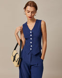 Sueña™ Lacivert Yüksek Bel Cepli Düz Pantolon