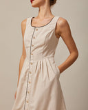 Sueña Haki Yuvarlak Yaka A Kesim Midi Elbise