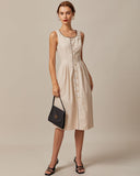 Sueña Haki Yuvarlak Yaka A Kesim Midi Elbise