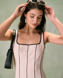 Sueña™ Haki Kare Yaka Kontrast Midi Elbise