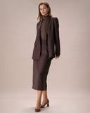 Sueña™ Kahve Yaka Kruvaze Ekose Blazer