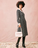 Sueña™ Yakalı Patchwork Uzun Kollu Midi Elbise