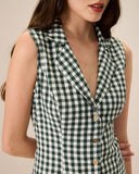 Sueña Yeşil Ekose Kolsuz Pamuk Cep Mini Elbise