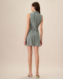 Sueña Yeşil Ekose Kolsuz Pamuk Cep Mini Elbise