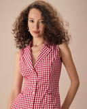 Sueña™ Yaka Ekose Kolsuz Pamuk Cep Mini Elbise