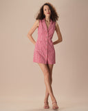 Sueña™ Yaka Ekose Kolsuz Pamuk Cep Mini Elbise