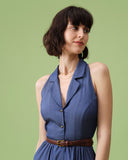 Sueña Mavi Yaka Tunik Kolsuz Midi Elbise