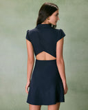 Sueña™ Lacivert Yaka Kap Kol Düğmeli Mini Elbise