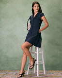 Sueña™ Lacivert Yaka Kap Kol Düğmeli Mini Elbise