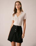 Sueña Ten Rengi V Yaka Düğmeli Pointelle Örgü Tişört