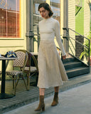 İnci Düğmeli Yüksek Bel Tüvit Etek