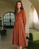 Sueña Kahverengi Puantiyeli Piliseli Midi Elbise