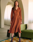 Sueña Kahverengi Puantiyeli Piliseli Midi Elbise