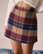 Kırmızı Ekose Fermuarlı Tweed Mini Etek