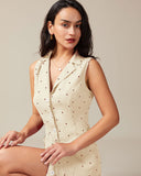 Sueña™ Kirli Beyaz V Yaka Puantiyeli Sırtı Bağlamalı Midi Elbise