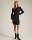 Sueña™ Siyah Yuvarlak Yaka Nakışlı Mini Elbise