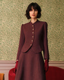 Sueña™ Bordo Retro Tek Sıra Düğmeli Tüvit Ceket