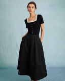 Sueña™ Siyah Yüksek Bel Pileli Midi Etek