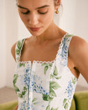 Sueña™ Beyaz Kare Yaka Çiçekli A Kesim Midi Elbise